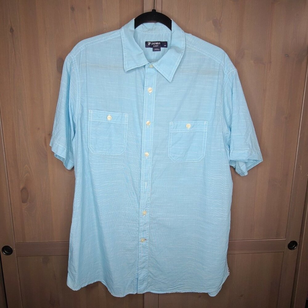 Cremieux Shirt Large Mens Light Blue Houndstooth Button Up Short Sleeve Cotton - Picture 1 of 12